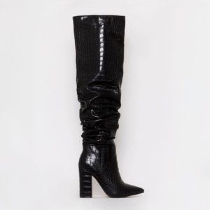 Black Croc Thigh High Boots